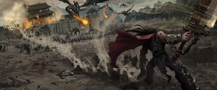 Warriors and Dragons Attack a Fortress