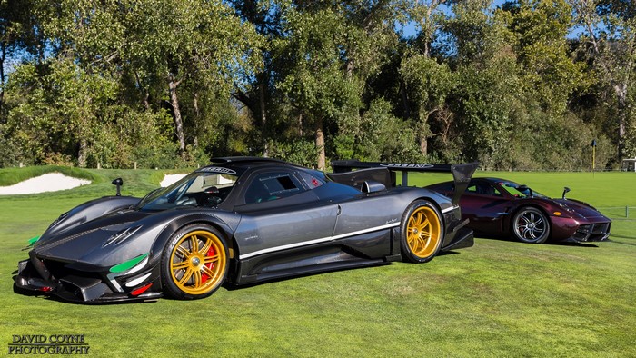 Pagani Zonda Revolucion and Huayra on a golf course