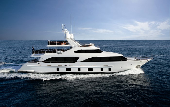White luxury yacht sailing on the sea