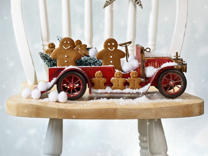 Christmas gingerbread cookies in a toy car