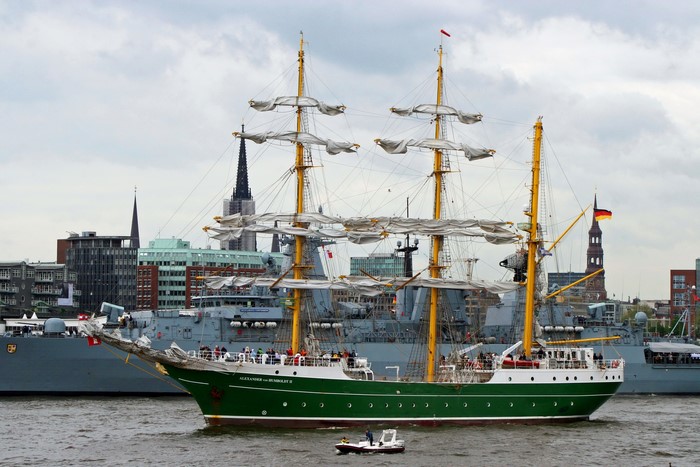 Alexander von Humboldt II sailing ship in Hamburg harbor