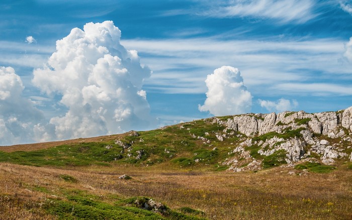 Chater Dag Massif Crimea Mountains with Clouds