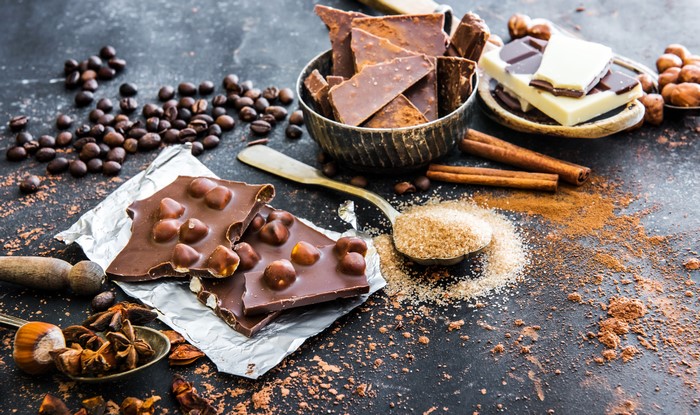 Chocolate, Coffee Beans, Nuts, and Spices