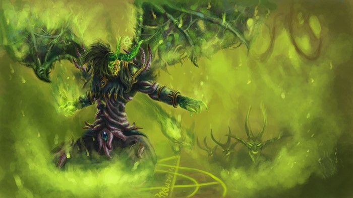 Warlock with wings and demons from World of Warcraft