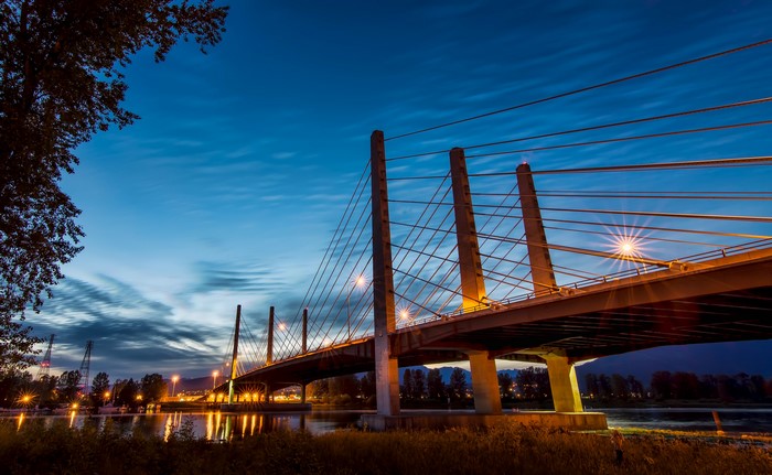 Pitt River Bridge at twilight in Vancouver, Canada