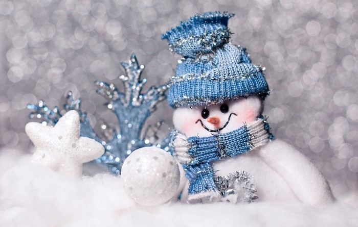 Christmas snowman with blue hat and scarf