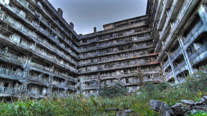 Abandoned apartment buildings on Hashima Island, Japan