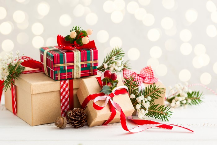 Christmas Gifts with Pine Cones and Berries