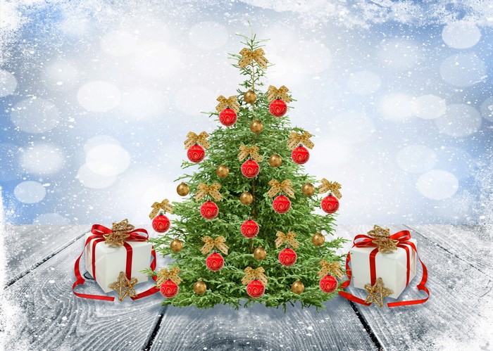Christmas tree with gifts and ornaments