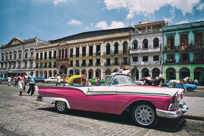 Pink Cadillac convertible in Havana, Cuba
