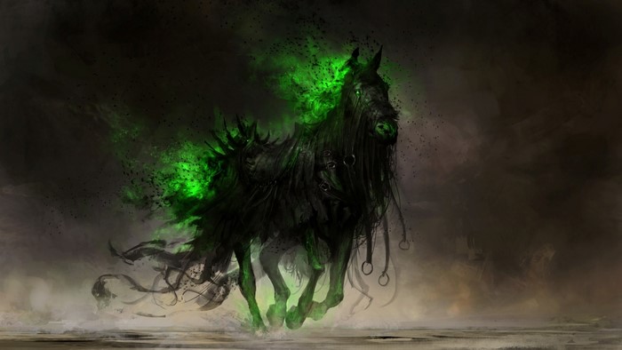 Demonic horse with green energy