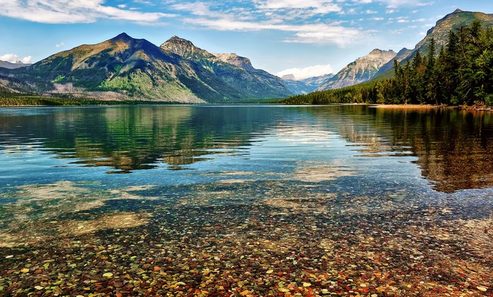 Mountains and Lake with Stones