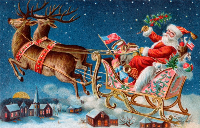 Santa Claus Flying Sleigh with Reindeer 4K