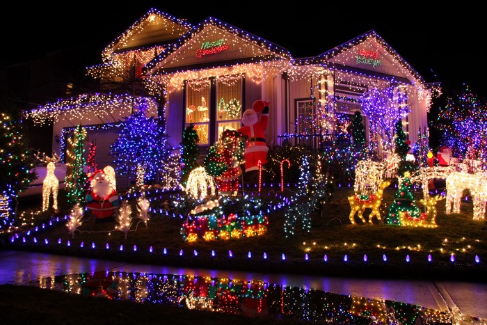 Christmas House Decorated with Fairy Lights