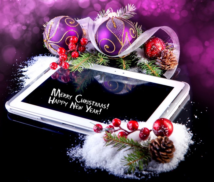 Christmas decorations on a tablet