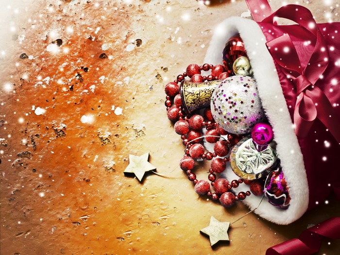 Christmas stocking filled with ornaments and beads