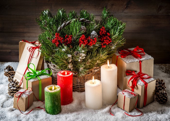 Christmas Decorations with Gifts and Candles