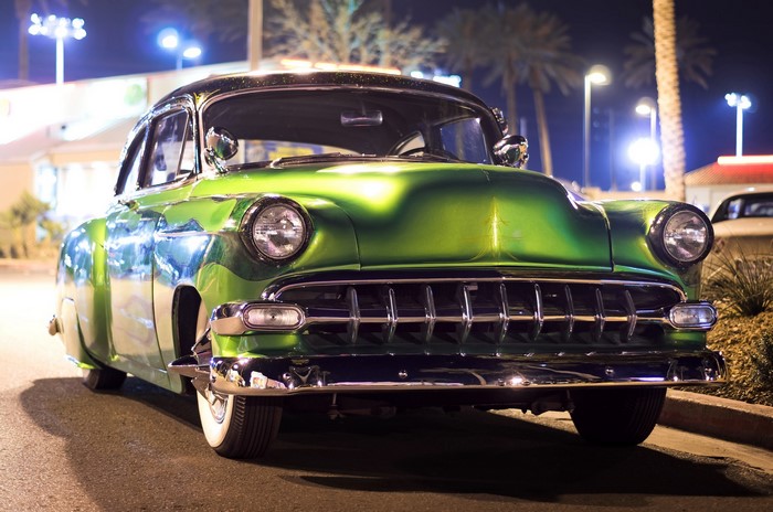 Green 1954 Chevrolet Bel Air at Night