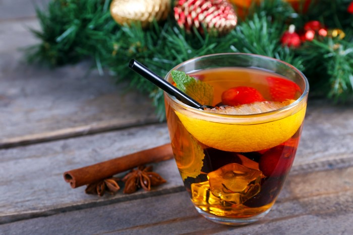 Christmas drink with lemon and cinnamon