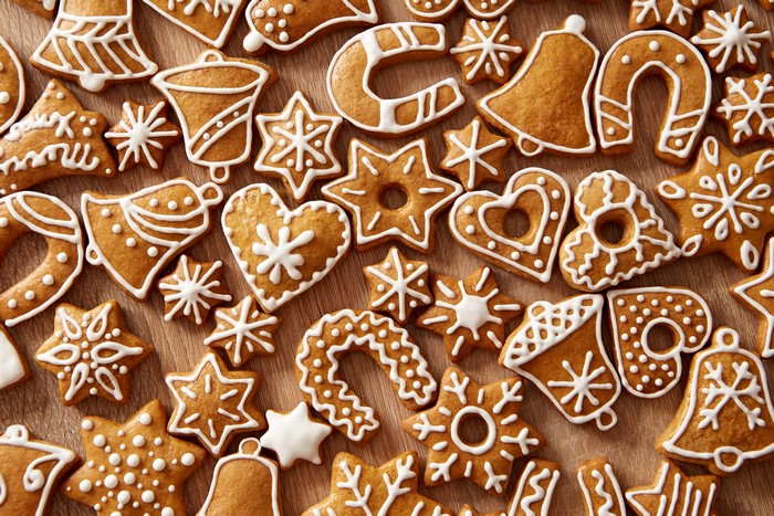 Christmas gingerbread cookies with white icing