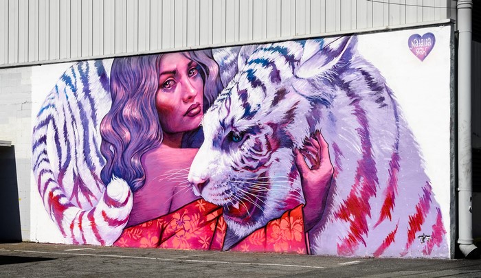 Girl with White Tiger Mural