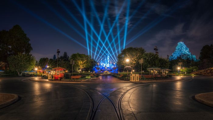 Disneyland Castle and Matterhorn at Night