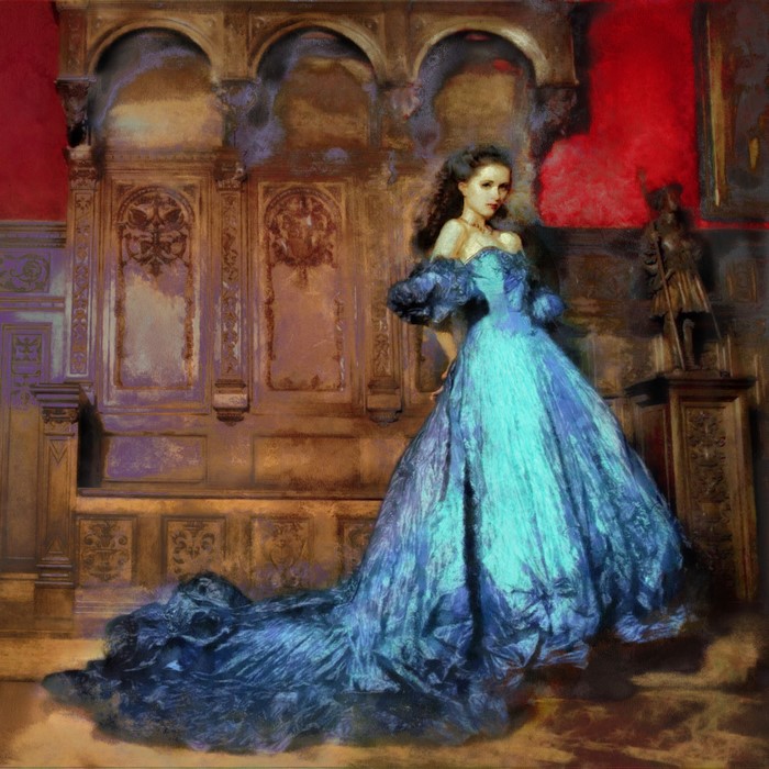 Painting of a woman in a blue dress by Nikita Bolyakov