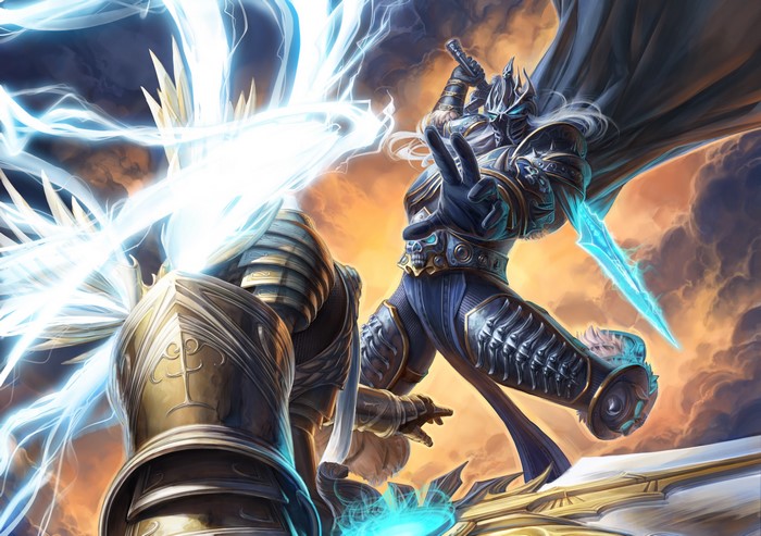 Arthas and Tyrael fighting with lightning in Heroes of the Storm