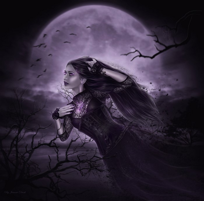 Gothic Fantasy Brunette Girl Under the Moon