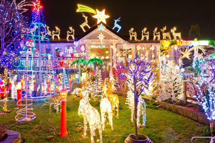 4K Christmas House Decorated with Fairy Lights