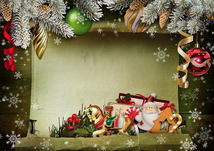 Christmas Greeting Card with Ornaments and Toys