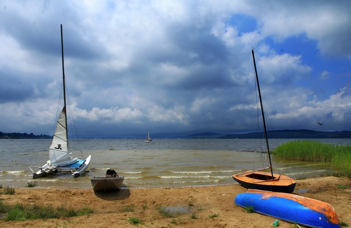 Sailboats and boats on Lipno Lake, Czech Republic