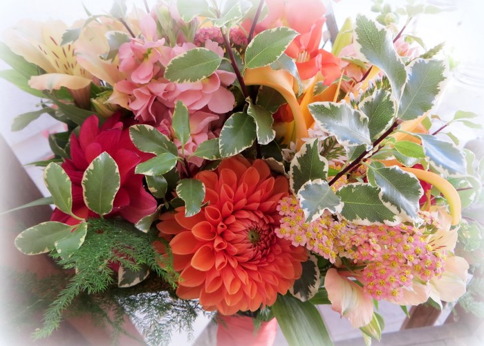Bouquet with Dahlias, Antirrhinum, and Alstroemeria