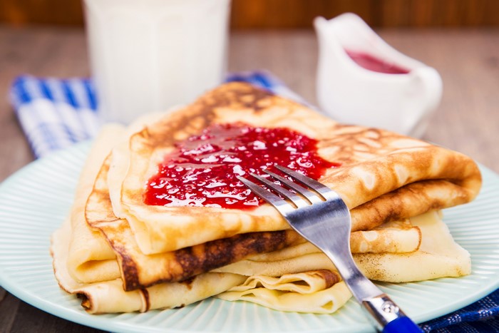 Pancakes with Jam and Fork