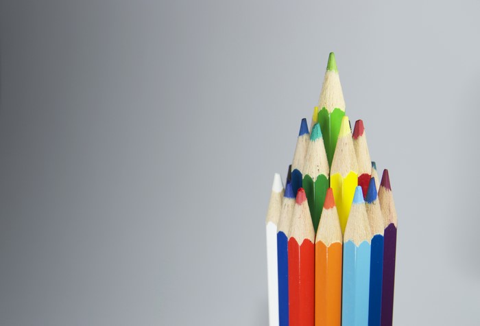 Multicolor pencils arranged in a pyramid shape