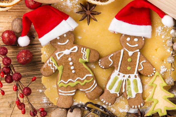 Christmas gingerbread cookies with Santa hats