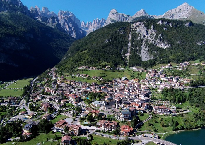 Molveno, Italy: Aerial View of Town and Mountains