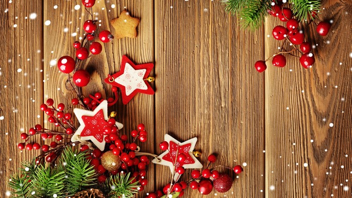 Christmas Decorations on Wooden Background