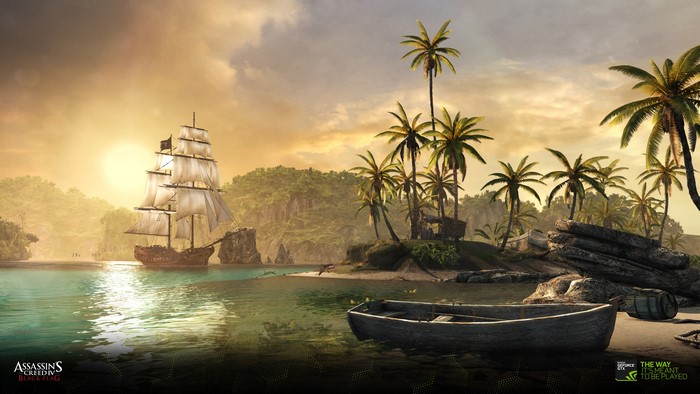 4K Assassin's Creed 4 Black Flag Sailing Ship and Island