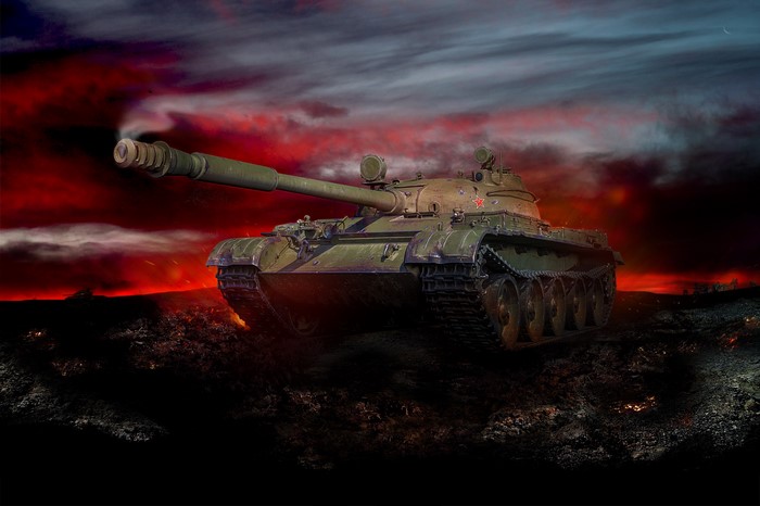 Soviet tank in a fiery landscape