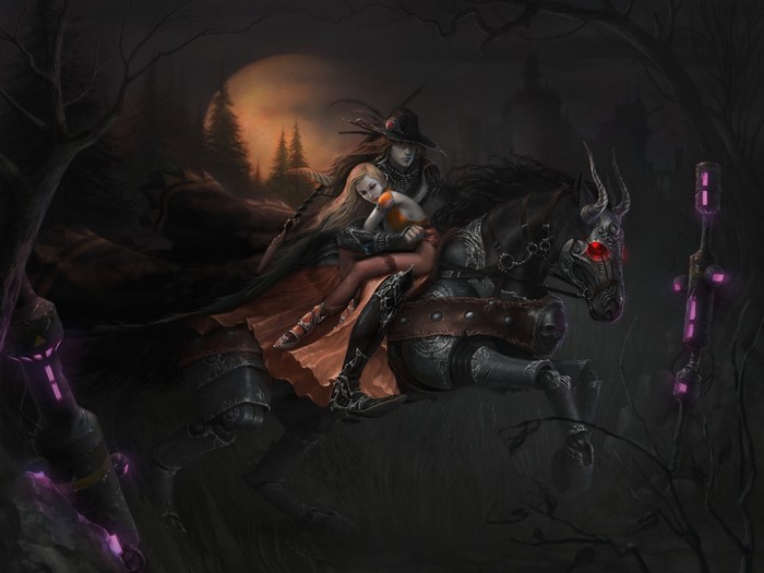 Vampire Hunter D on a horse with a woman