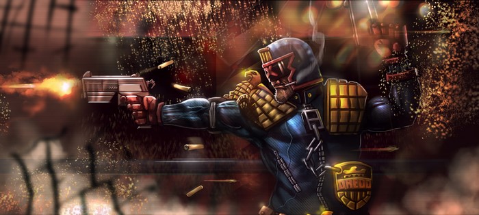 Judge Dredd from Dredd Firing Pistol
