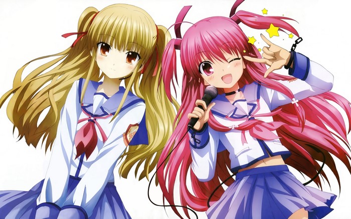 Yusa and Yui from Angel Beats! with microphones