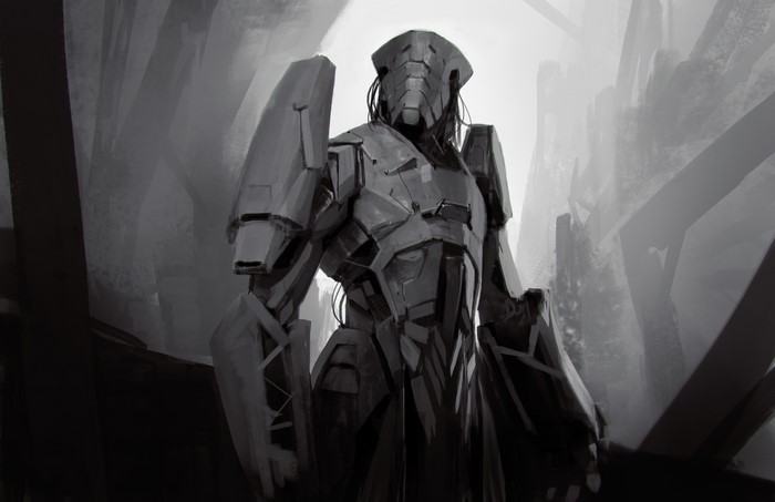 Robot in a futuristic environment