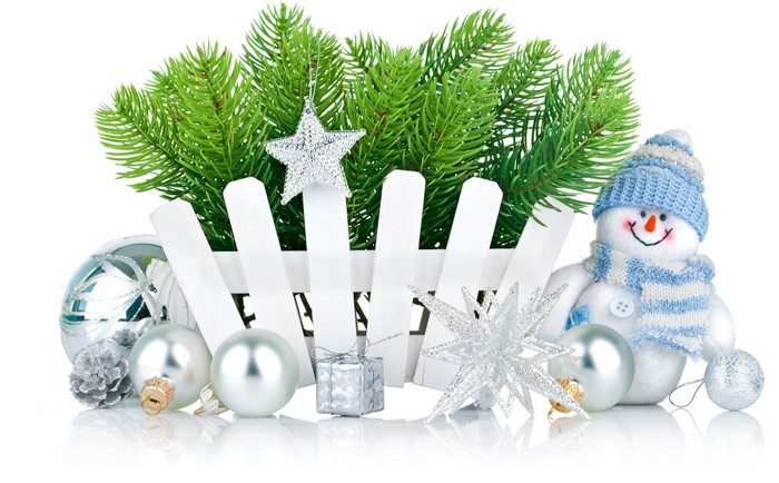 Christmas Decorations with Snowman and Pine Branches