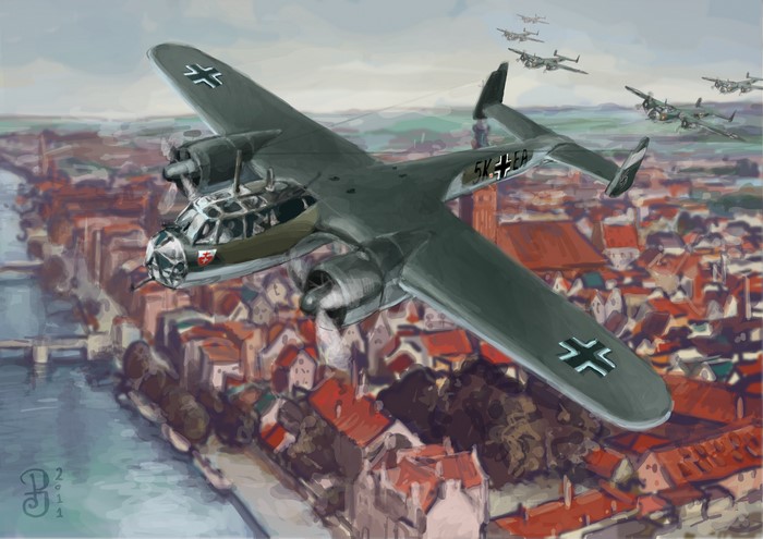 Dornier Do 17 Bomber Formation Over City