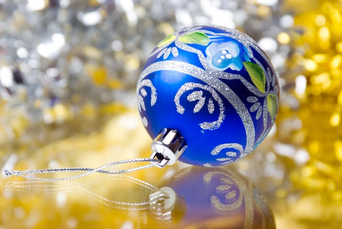 Blue Christmas Ornament with Floral Design