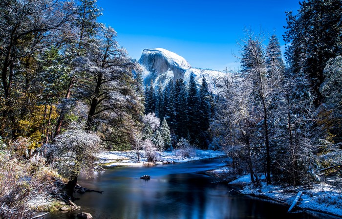 Yosemite National Park Winter Scenery with Half Dome