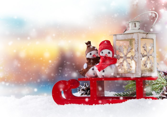 Snowmen on a Sleigh with a Lantern