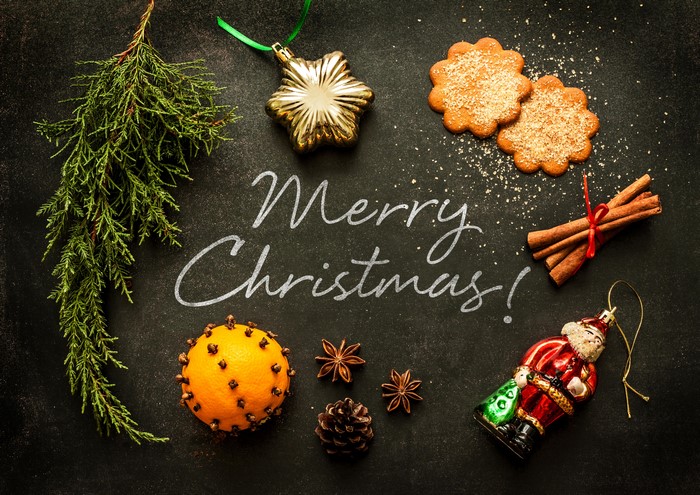 Christmas still life with ornaments and spices